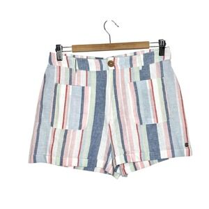 Roxy Linen Striped Shorts Womens M Coastal Beach Preppy